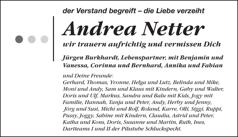  Traueranzeige für Andrea Netter vom 27.03.2014 aus Pegnitz-Zeitung